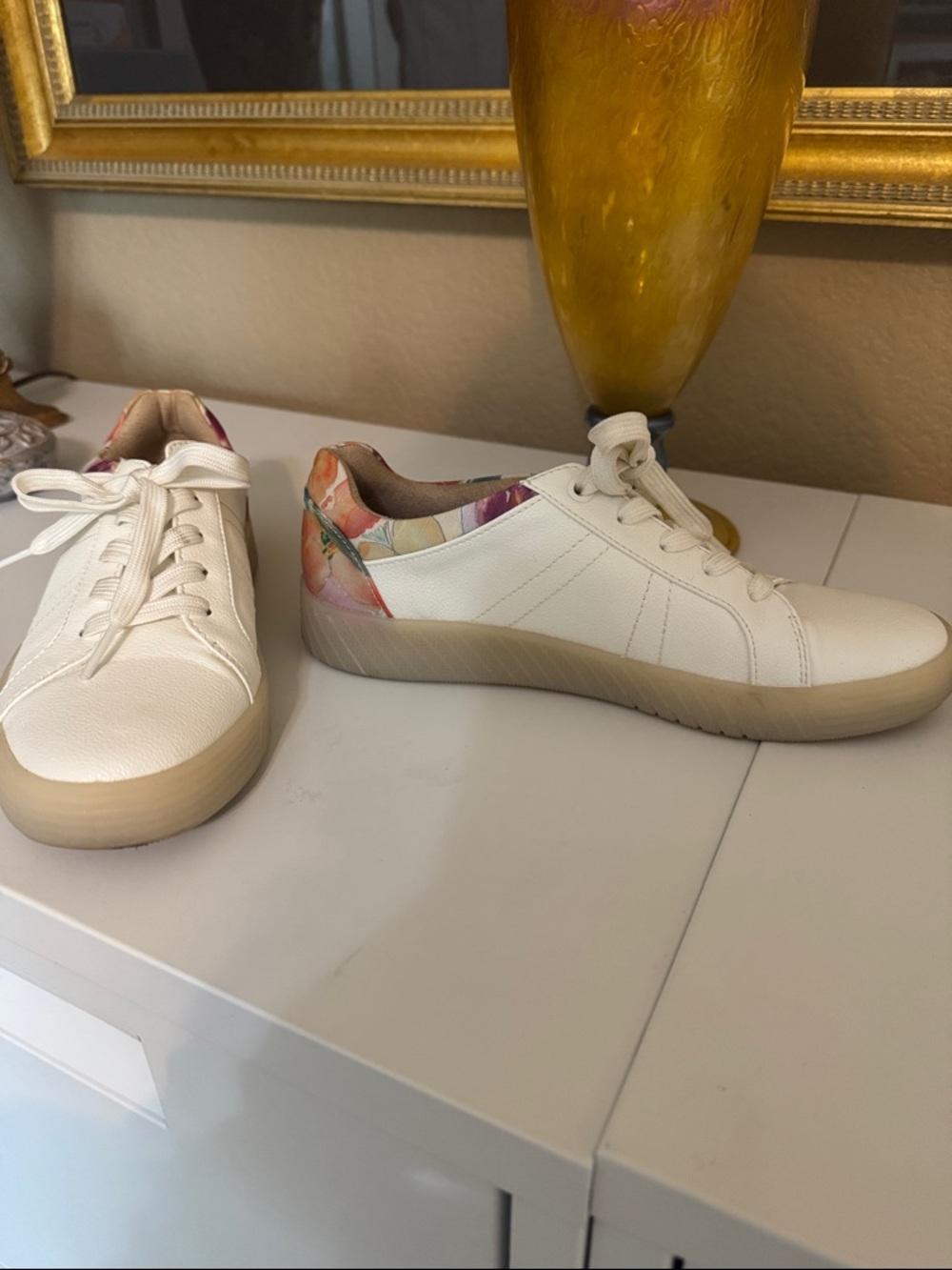 SOUL Naturalizer Cream Lace-Up Sneakers with Floral Heel Accent
